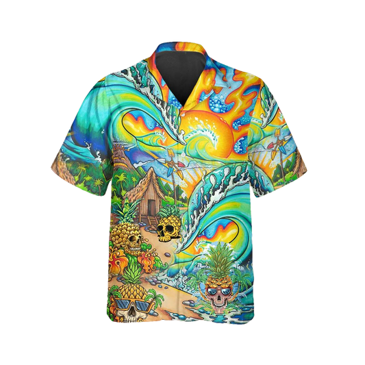 Colorful Skull Village Hawaiian Shirt, Hawaiian Button Up Shirt, Tropical Shirts For Men Moonbestprint