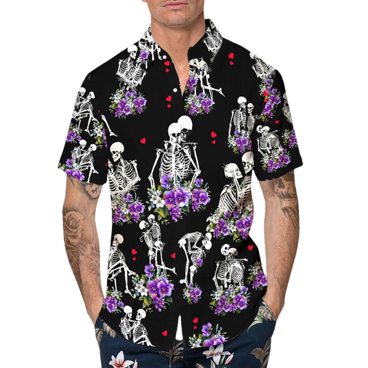 Couple Love Skull Hawaiian Shirt, Hawaiian Button Up Shirt, Tropical Shirts For Men Moonbestprint