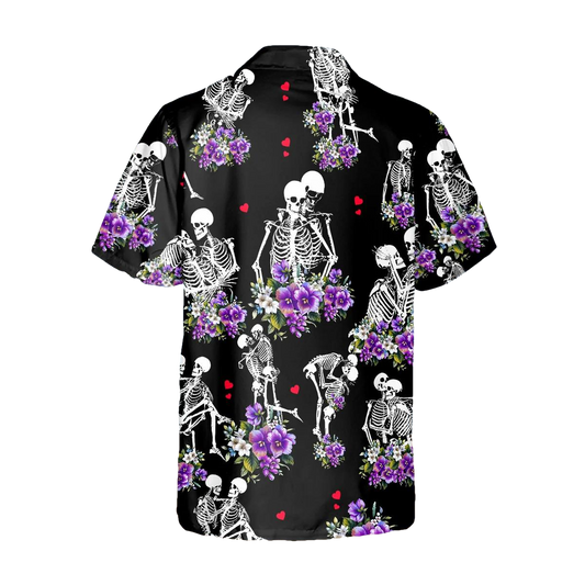 Couple Love Skull Hawaiian Shirt, Hawaiian Button Up Shirt, Tropical Shirts For Men Moonbestprint