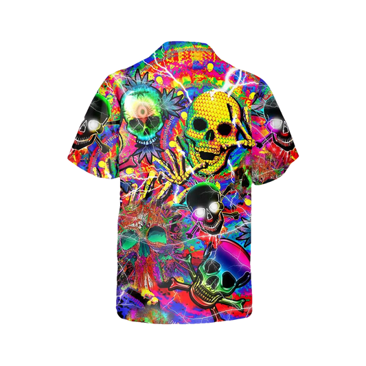 Crazy Neon Skull Hawaiian Shirt, Hawaiian Button Up Shirt, Tropical Shirts For Men Moonbestprint