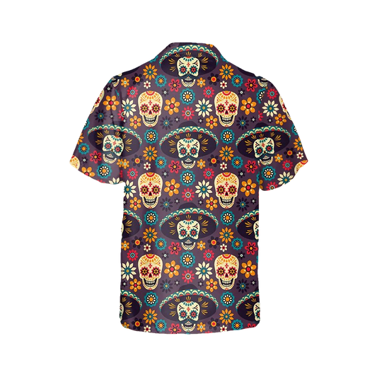 Day Of The Dead Pattern Skull Hawaiian Shirt, Hawaiian Button Up Shirt, Tropical Shirts For Men Moonbestprint