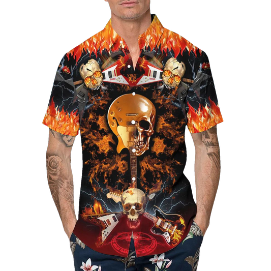 Electric Guitar Skull Hawaiian Shirt, Hawaiian Button Up Shirt, Tropical Shirts For Men Moonbestprint