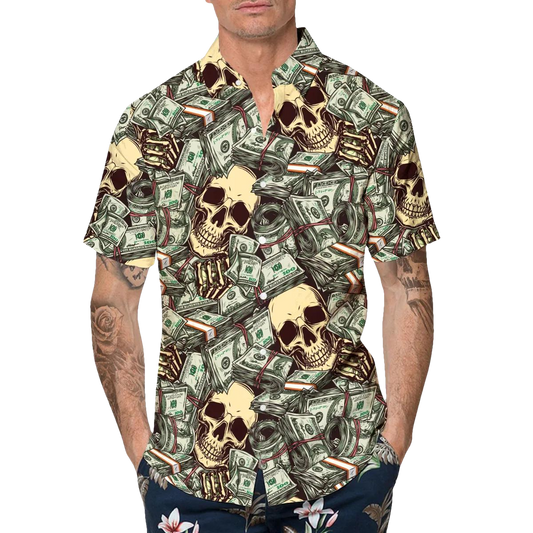 Dollar Skull Hawaiian Shirt, Hawaiian Button Up Shirt, Tropical Shirts For Men Moonbestprint