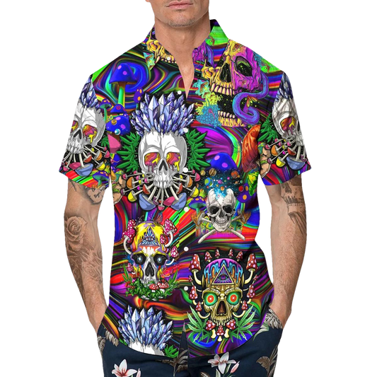 Fancy Rock Skull Hawaiian Shirt, Hawaiian Button Up Shirt, Tropical Shirts For Men Moonbestprint
