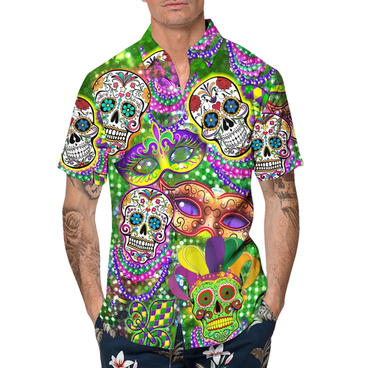 Festival Sugar Skull Hawaiian Shirt, Hawaiian Button Up Shirt, Tropical Shirts For Men Moonbestprint