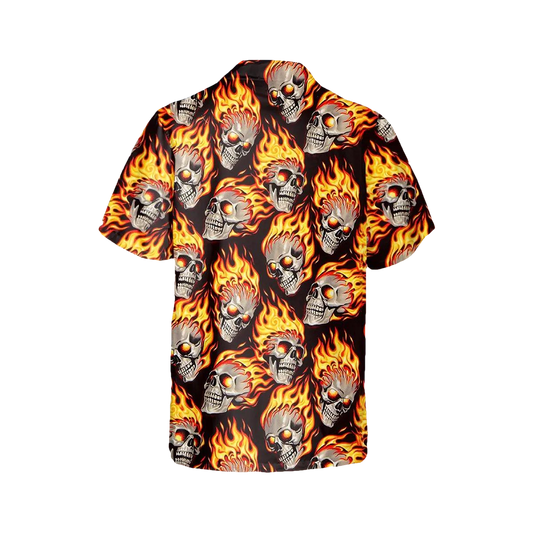 Flaming Skull Pile Hawaiian Shirt, Hawaiian Button Up Shirt, Tropical Shirts For Men Moonbestprint