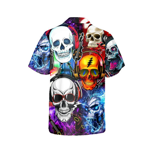 Fancy Skull Rock Music Hawaiian Shirt, Hawaiian Button Up Shirt, Tropical Shirts For Men Moonbestprint