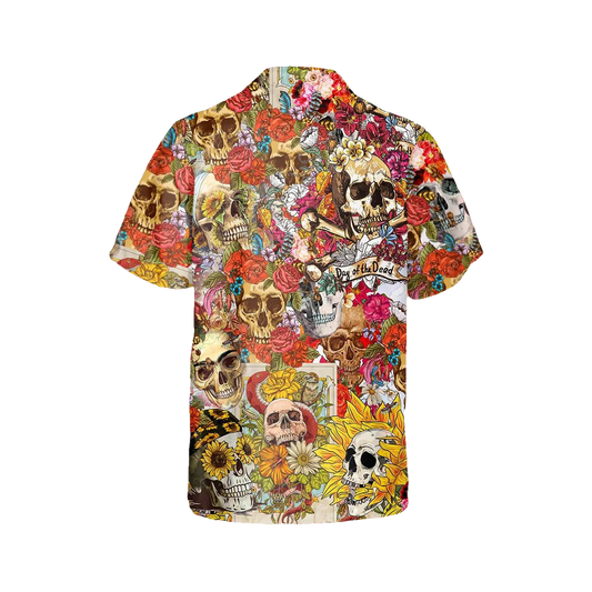 Floral Skull Day of the Dead Hawaiian Shirt, Hawaiian Button Up Shirt, Tropical Shirts For Men Moonbestprint
