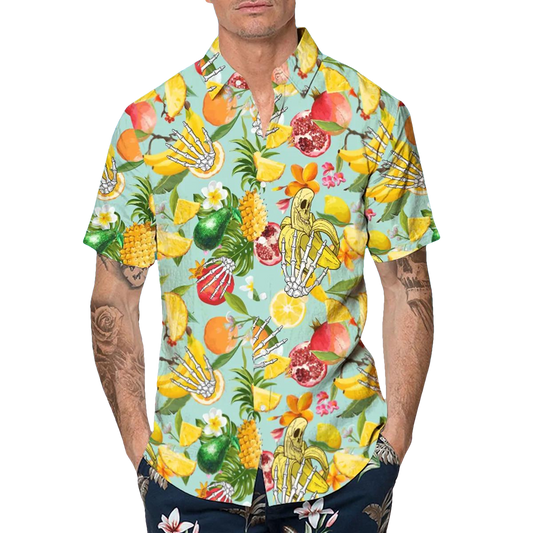 Fruitful And Banana Skull Hawaiian Shirt, Hawaiian Button Up Shirt, Tropical Shirts For Men Moonbestprint