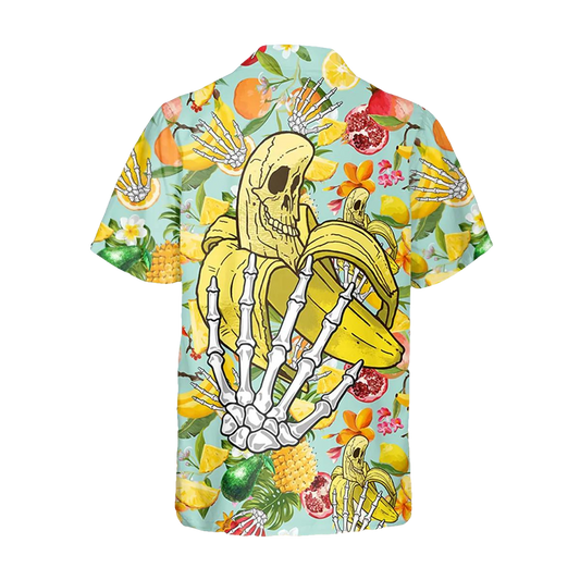 Fruitful And Banana Skull Hawaiian Shirt, Hawaiian Button Up Shirt, Tropical Shirts For Men Moonbestprint