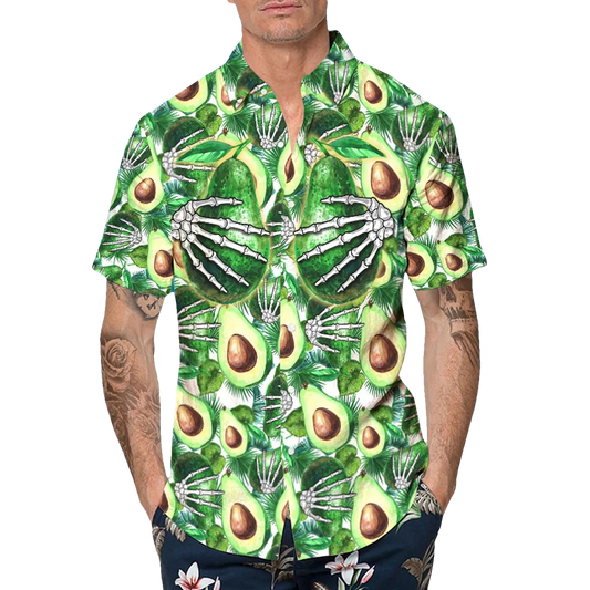 Funny Avocado Skull Hawaiian Shirt, Hawaiian Button Up Shirt, Tropical Shirts For Men Moonbestprint