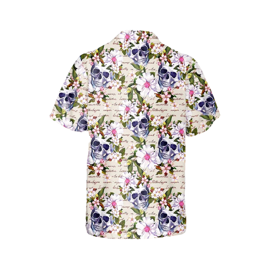 Floral Skull Vintage Hawaiian Shirt, Hawaiian Button Up Shirt, Tropical Shirts For Men Moonbestprint