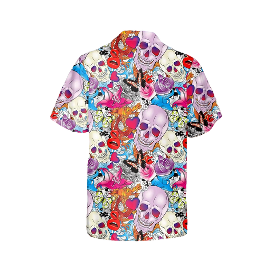Floral Skull With Butterfly Hawaiian Shirt, Hawaiian Button Up Shirt, Tropical Shirts For Men Moonbestprint