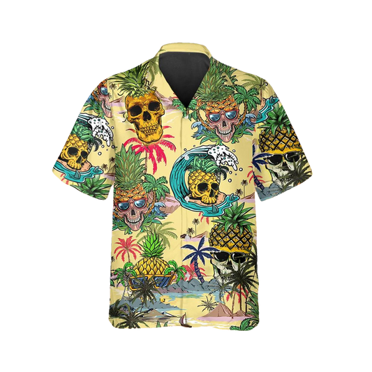 Funny Pineapple Skull Hawaiian Shirt, Hawaiian Button Up Shirt, Tropical Shirts For Men Moonbestprint