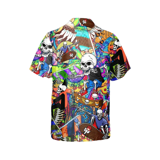 Funny Skateboard Skull Hawaiian Shirt, Hawaiian Button Up Shirt, Tropical Shirts For Men Moonbestprint