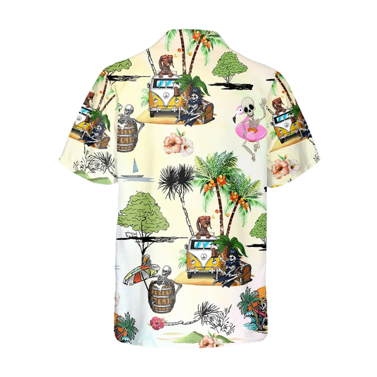 Funny Skull Beach Dancing Hawaiian Shirt, Hawaiian Button Up Shirt, Tropical Shirts For Men Moonbestprint