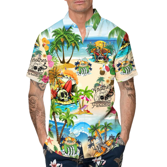Funny Skull Beach Hawaiian Shirt, Hawaiian Button Up Shirt, Tropical Shirts For Men Moonbestprint