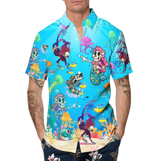 Funny Skull Marine Hawaiian Shirt, Hawaiian Button Up Shirt, Tropical Shirts For Men Moonbestprint