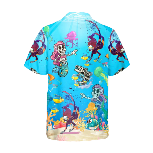 Funny Skull Marine Hawaiian Shirt, Hawaiian Button Up Shirt, Tropical Shirts For Men Moonbestprint