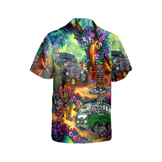Funny Skull On Camper Hawaiian Shirt, Hawaiian Button Up Shirt, Tropical Shirts For Men Moonbestprint