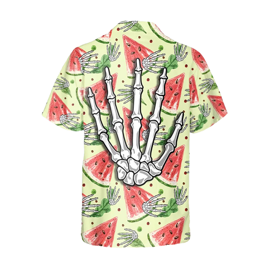 Funny Watermelon Skull Hawaiian Shirt, Hawaiian Button Up Shirt, Tropical Shirts For Men Moonbestprint