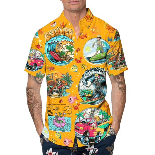 Funny Summer Skull Hawaiian Shirt, Hawaiian Button Up Shirt, Tropical Shirts For Men Moonbestprint