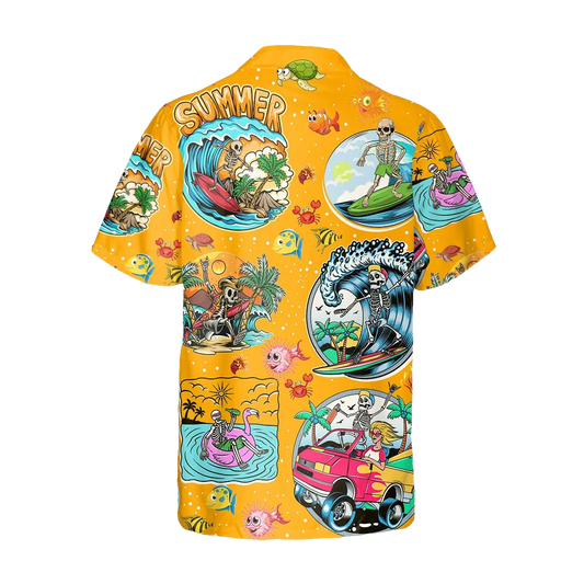 Funny Summer Skull Hawaiian Shirt, Hawaiian Button Up Shirt, Tropical Shirts For Men Moonbestprint