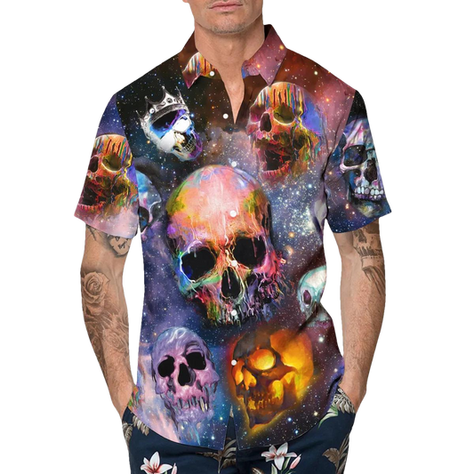 Galaxy Skull Hawaiian Shirt, Hawaiian Button Up Shirt, Tropical Shirts For Men Moonbestprint