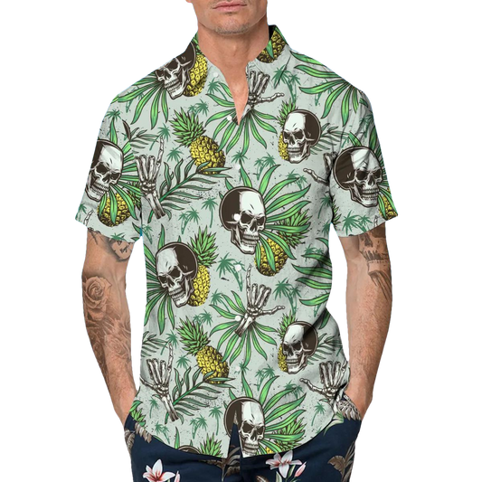 Green Pineapple Skull Hawaiian Shirt, Hawaiian Button Up Shirt, Tropical Shirts For Men Moonbestprint