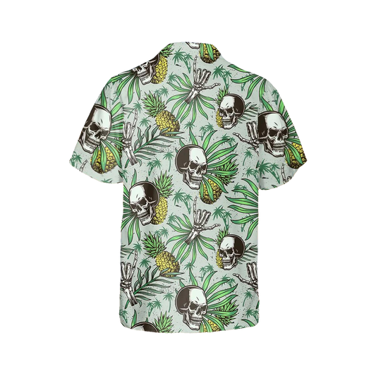 Green Pineapple Skull Hawaiian Shirt, Hawaiian Button Up Shirt, Tropical Shirts For Men Moonbestprint