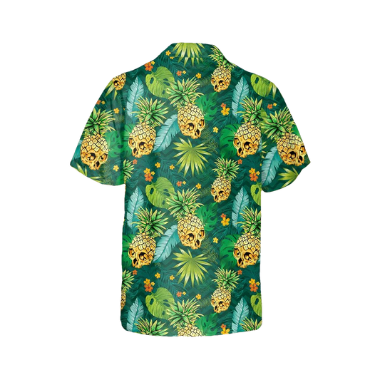 Green Pineapple Skull Tropical Hawaiian Shirt, Hawaiian Button Up Shirt, Tropical Shirts For Men Moonbestprint