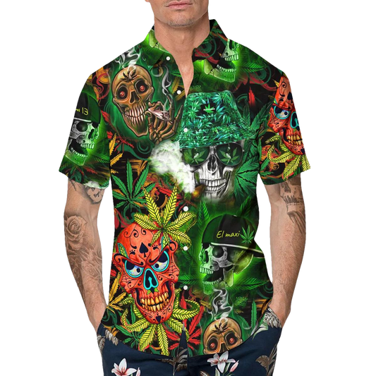 Green Forest Skull Hawaiian Shirt, Hawaiian Button Up Shirt, Tropical Shirts For Men Moonbestprint