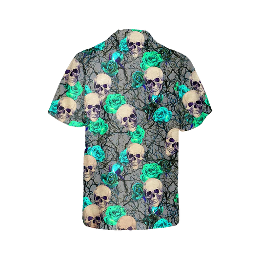 Green Roses Skull Hawaiian Shirt, Hawaiian Button Up Shirt, Tropical Shirts For Men Moonbestprint