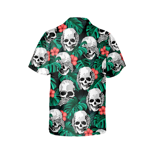 Hear No Evil See No Evil Speak No Evil Mexican Skull Hawaiian Shirt, Hawaiian Button Up Shirt, Tropical Shirts For Men Moonbestprint