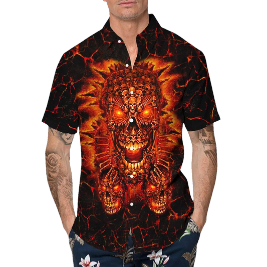 Lava Skull Hell Hawaiian Shirt, Hawaiian Button Up Shirt, Tropical Shirts For Men Moonbestprint