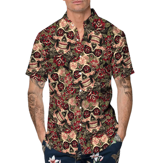 Mandala Pattern Skull Hawaiian Shirt, Hawaiian Button Up Shirt, Tropical Shirts For Men Moonbestprint