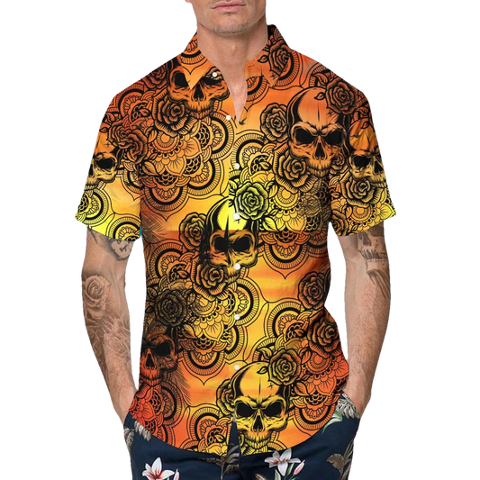 Mandala Roses Skull Hawaiian Shirt, Hawaiian Button Up Shirt, Tropical Shirts For Men Moonbestprint