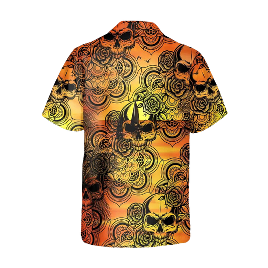 Mandala Roses Skull Hawaiian Shirt, Hawaiian Button Up Shirt, Tropical Shirts For Men Moonbestprint