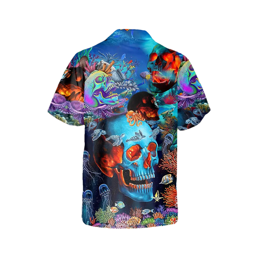Marine Vibe Skull Art Hawaiian Shirt, Hawaiian Button Up Shirt, Tropical Shirts For Men Moonbestprint