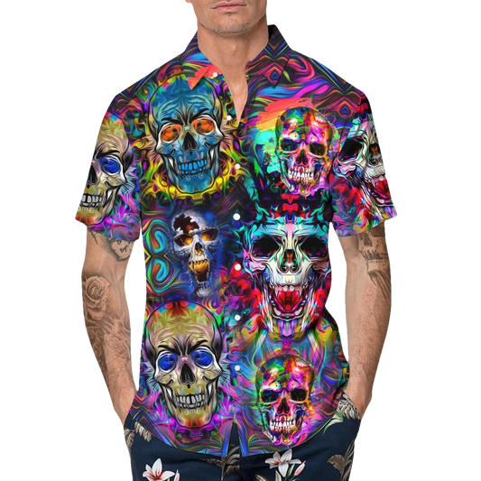 Neon Skull Hawaiian Shirt, Hawaiian Button Up Shirt, Tropical Shirts For Men Moonbestprint