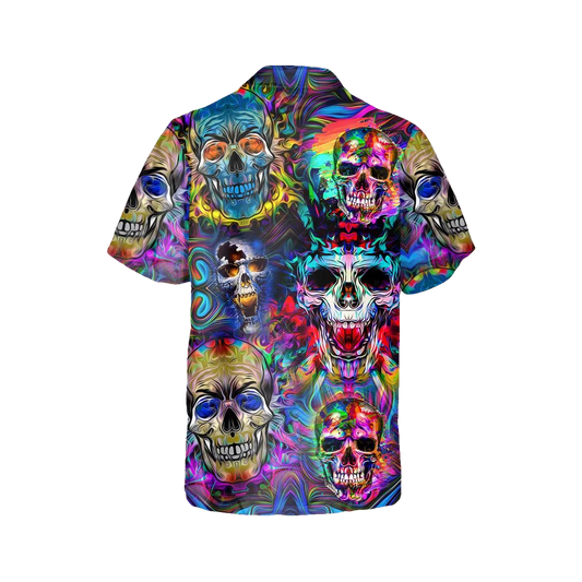 Neon Skull Hawaiian Shirt, Hawaiian Button Up Shirt, Tropical Shirts For Men Moonbestprint