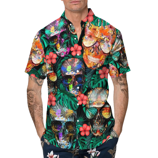Mexican Vibe Skull Hawaiian Shirt, Hawaiian Button Up Shirt, Tropical Shirts For Men Moonbestprint
