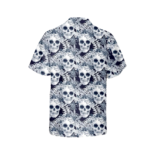 Ocean Vibe Floral Skull Hawaiian Shirt, Hawaiian Button Up Shirt, Tropical Shirts For Men Moonbestprint