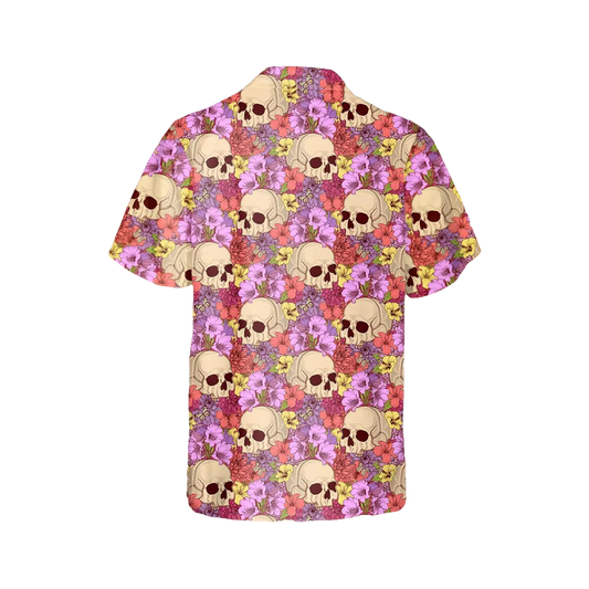 Pink Floral Skull Hawaiian Shirt, Hawaiian Button Up Shirt, Aloha Shirts Moonbestprint