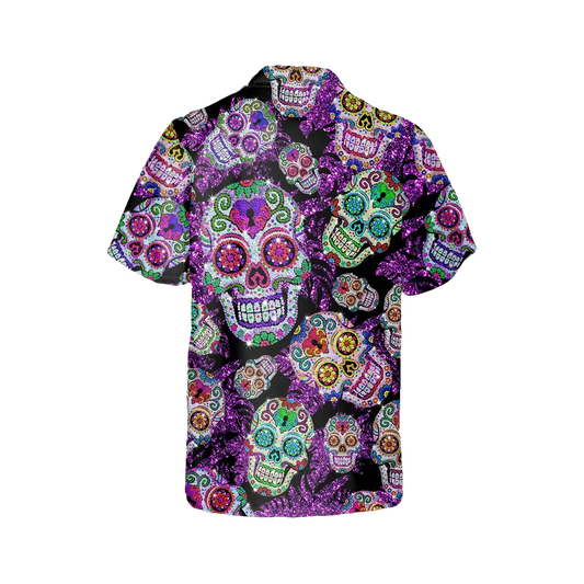 Purple Sugar Skull Hawaiian Shirt, Hawaiian Button Up Shirt, Tropical Shirts For Men Moonbestprint