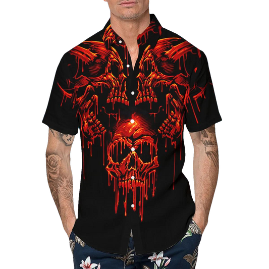 Scary Melting Skull Head Hawaiian Shirt, Hawaiian Button Up Shirt, Tropical Shirts For Men Moonbestprint