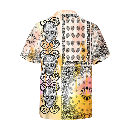 Skull And Mandala Pattern Hawaiian Shirt, Hawaiian Button Up Shirt, Aloha Shirts Moonbestprint