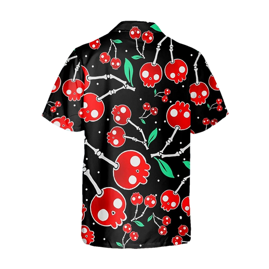 Skull Cherry Black Hawaiian Shirt, Hawaiian Button Up Shirt, Aloha Shirts Moonbestprint