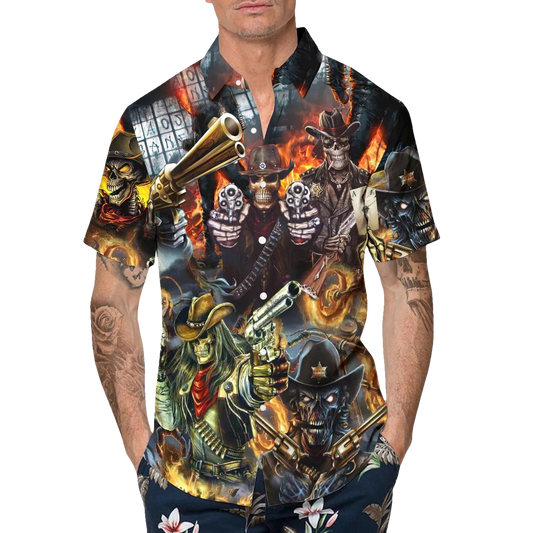 Skull Cowboy Squad Hawaiian Shirt, Hawaiian Button Up Shirt, Aloha Shirts Moonbestprint