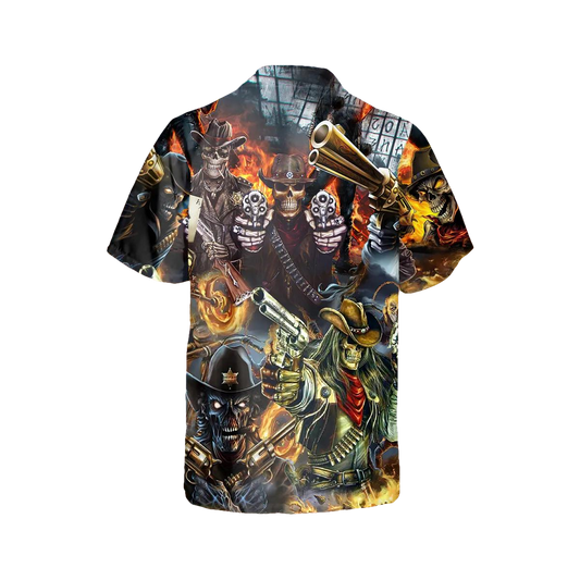 Skull Cowboy Squad Hawaiian Shirt, Hawaiian Button Up Shirt, Aloha Shirts Moonbestprint